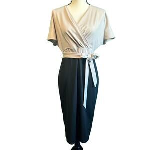 Grace Karin Taupe & Black Short Sleeve Midi Dress Women's Large